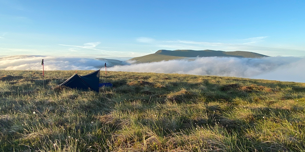 Knott wild camp facing Blencathra with cloud inversion