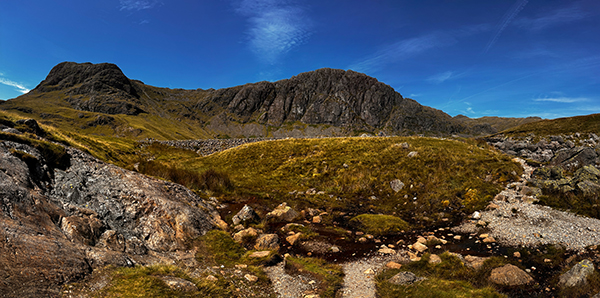 Harrison Stickle and Pavey Ark arriving at the top of the path