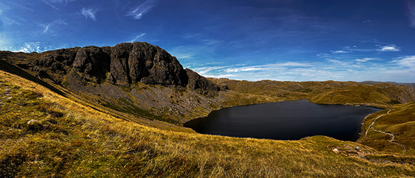 Looking back at Pavey Ark and Stickle Ghyll from the path between Harrison Stickle and Pavey Ark